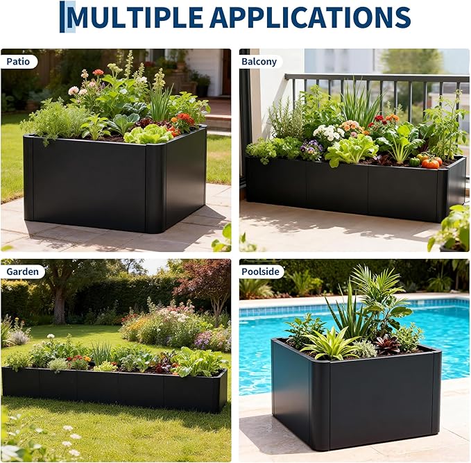 IDEALHOUSE 54x20 Metal Planter Box with Drainage Holes &amp Rounded Corners – Modern Heavy Duty Steel Raised Garden Bed with Snap-On Assembly for Patio Gardening &amp Balcony