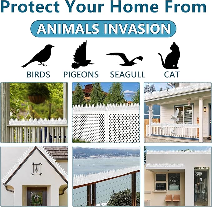 Bird Spikes Clear 22 Pack New Roof Overhang Spikes Pigeon Spikes for Fence Outdoor Garden Keep Raccoon Seagull Away Cat Fence Anti Climb 23.6Feet