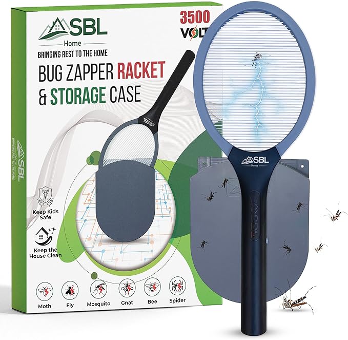 Electric Fly Swatter Racket Electric Mosquito Swatter Bug Zapper Racket Electric Fly Bat with Patented Wall Case Gray Black (1 Pack)