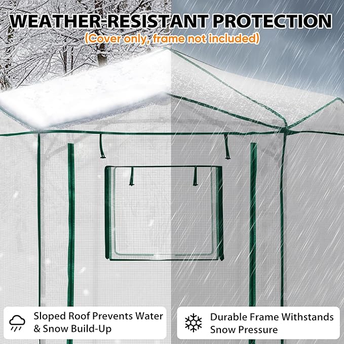 EAGLE PEAK Replacement Cover for 6.6x6.6 ft Hexagon Pop up Greenhouse Front and Rear Roll-Up Zipper Entry Doors and 2 Roll-Up Side Windows (Frame Not Included) White