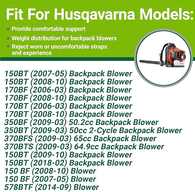 150BT Shoulder Strap Harness Fit for Husqavarna 150BT 150BF 170BT 170BF 350BT 350BT 370BFS 370BTS Backpack Blower Replace 511803001 511802901 1 Pair Left and Right Black