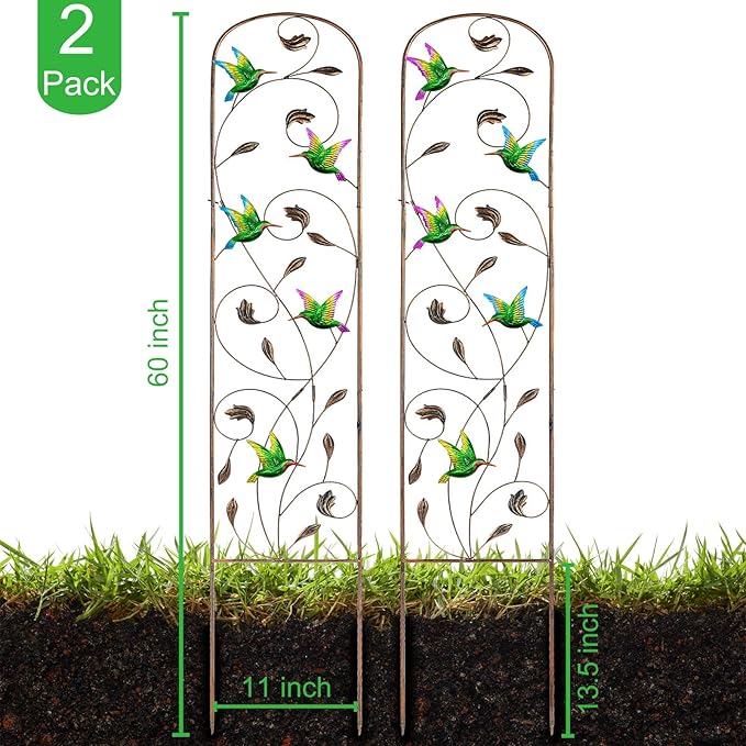 SUNNYPARK Set of 2 Hummingbird Metal Garden Trellis for Climbing Plants Decorative Vegetables Flowers Vine Trellis for Outdoor Patio 60'' H x 11'' W