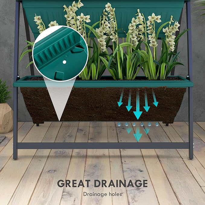 Raised Garden Bed 4 Tier Vertical Garden Planter Set 4 Outdoor Planter Boxes with Stand Self Draining Design Elevated Garden for Vegetable Flowers &amp Herbs Green
