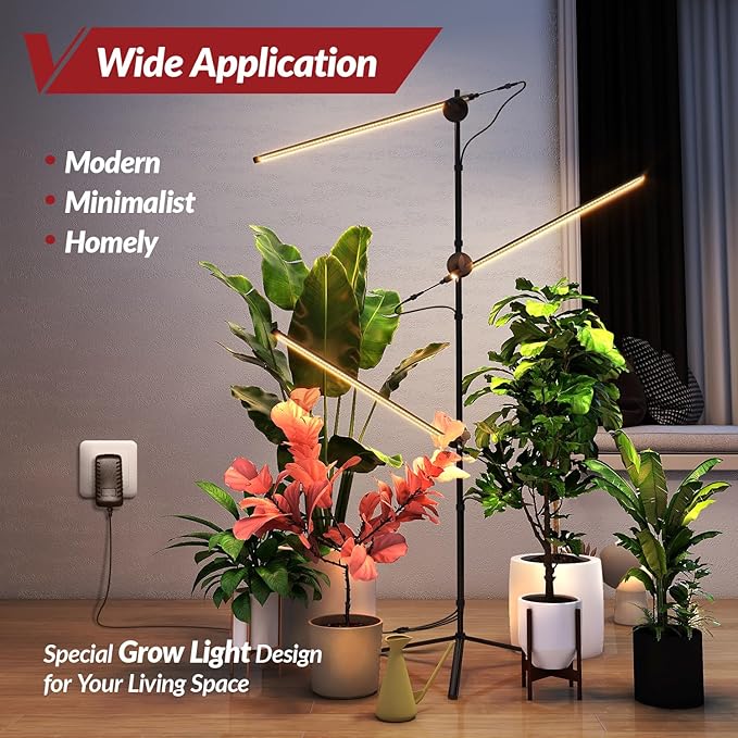Grow Light with Stand for Indoor Plants 3 Head 45W 168 LEDs Full Spectrum Adjustable Plant Light 59'' H Tall Premium Aluminum Tripod Floor Stand for Indoor Gardening and Home Decoration