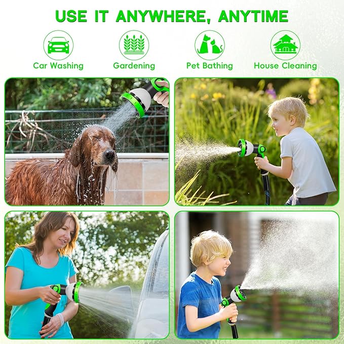 Garden Hose 50FT NON-EXPANDABLE Heavy-Duty Flexible &amp Lightweight Water Hose with 10-Function Nozzle No-Kink Leak-Proof Solid Fittings for Car RV Marine Camper Outdoor Yard Lawn