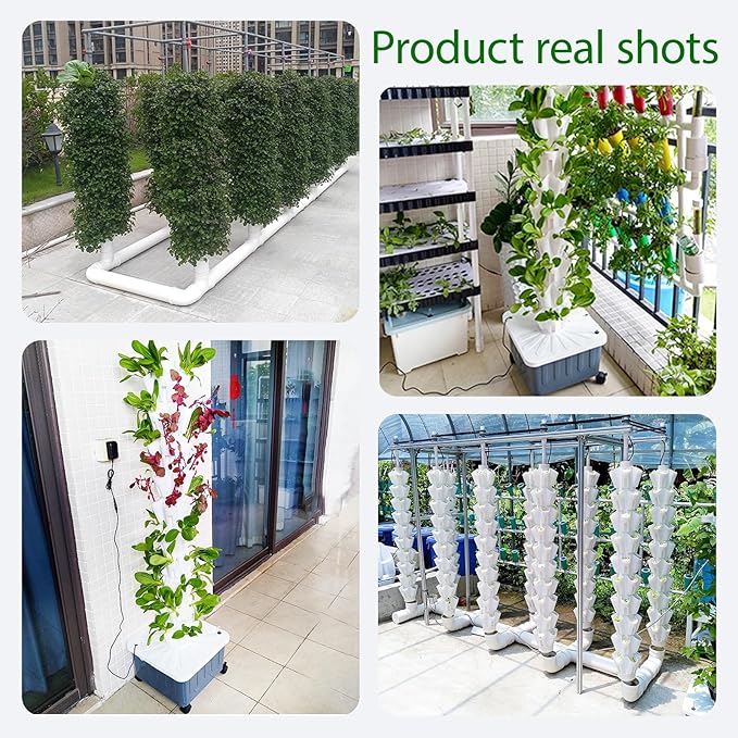 Tower Garden Growing System 4/8/10/12 Layer Hydroponic Tower with Pump and Mobile Water Tank Vertical Hydroponic Garden Tower for Gardening Lover(White83cm/33in)
