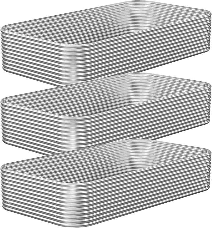 3 Pack 4x2FT Corrugated Galvanized Steel Raised Garden Bed Outdoor Metal Above Ground Garden Bed for Vegetables and Flowers Raised Beds for Gardening