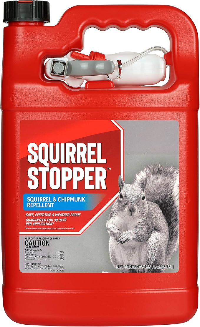 Squirrel Stopper Repellent Spray - Chipmunk &amp Squirrel Deterrent for Bird Feeders Garden &amp Homes - Weather-Resistant Formula - Scent Taste &amp Touch Barrier - Safe Around Kids &amp Pets -