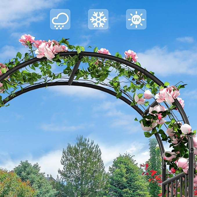 Garden Arbor 80 W x 87 H Metal Garden Arch with Gate and Planter Boxes Wedding Arch Party Decoration for Climbing Plants Outdoor Lawn Patio and Backyard