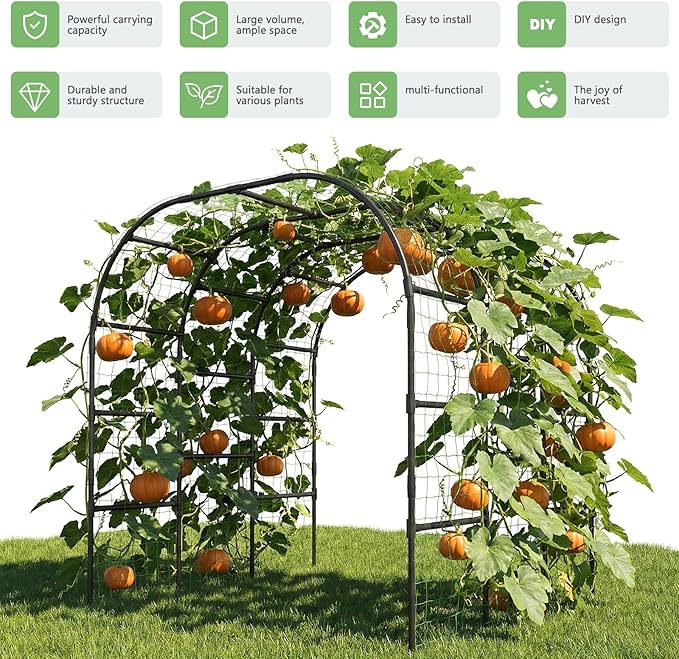 DoCred Garden Arch Trellis for Climbing Plants 88 Inch Large Garden Trellises Outdoor Metal Plants Support Archway Arbor Tunnel for Vegetables Plant Cucumber Trellis Decoration Black
