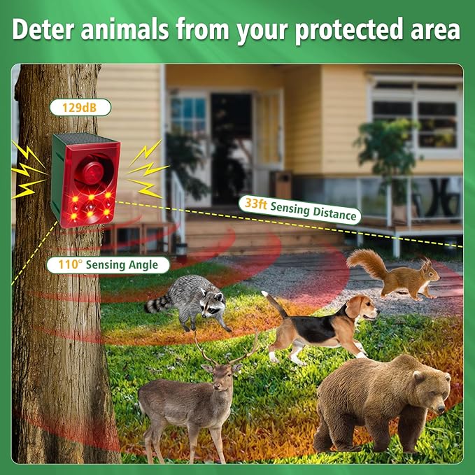 ChunHee Solar Animal Detterent OutdoorMotion Activated Deer DeterrentSupport Recording&amp±VolumeDeter Deer CoyoteRaccoon FoxSquirrels Deterrent for Garden Yard
