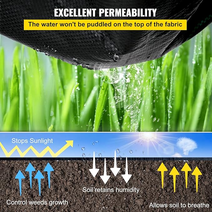 Happybuy 3FTx300FT Weed Barrier Landscape Fabric Heavy Duty 3.2OZ Woven Weed Blocker Gardening Mat Garden Weed Control Fabric Geotextile Drainage Fabric Driveway Fabric Landscaping Ground Cover