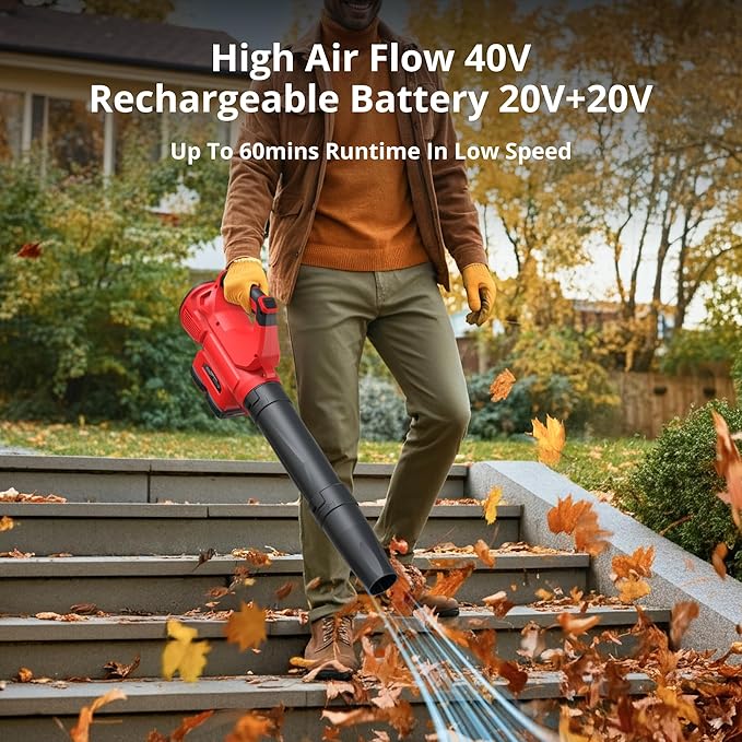 PowerSmart 40V Cordless Leaf Blower 450CFM 130MPH Performance with 2PCS 2.0Ah Batteries &amp Chargers Included for Patio Cleaning Lawn Care Blowing Leaves and Dust