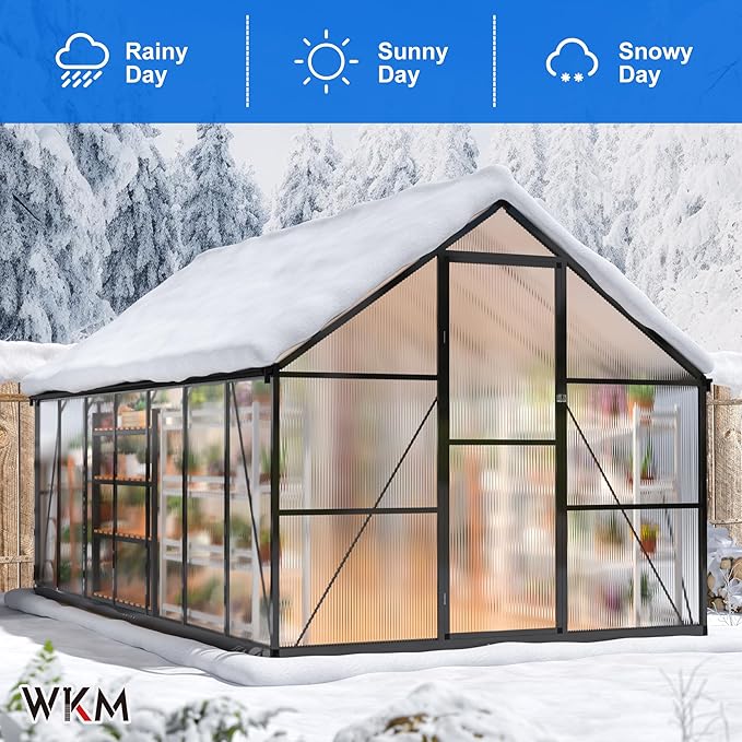 WKM 8x14 FT Quick-fit Aluminum Greenhouse with Window for Ventilation Black
