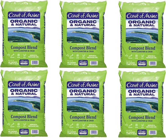Coast of Maine Quoddy Blend 1 cu ft (Pack of 6) Organic and Natural Compost Blend with Lobster and Crab - Improves and Revitalizes Soil