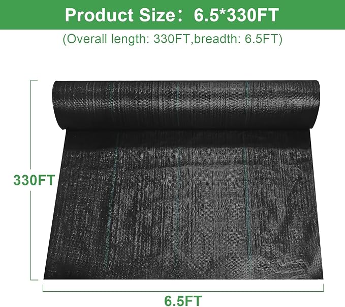 mupera Heavy Duty Weed Barrier Fabric - 6.5ft x 330ft (78x3960) Professional Grade Landscape Fabric UV-Resistant 3.8oz Woven PP for Driveway &amp Garden Commercial Strength Ground Cover (Black)