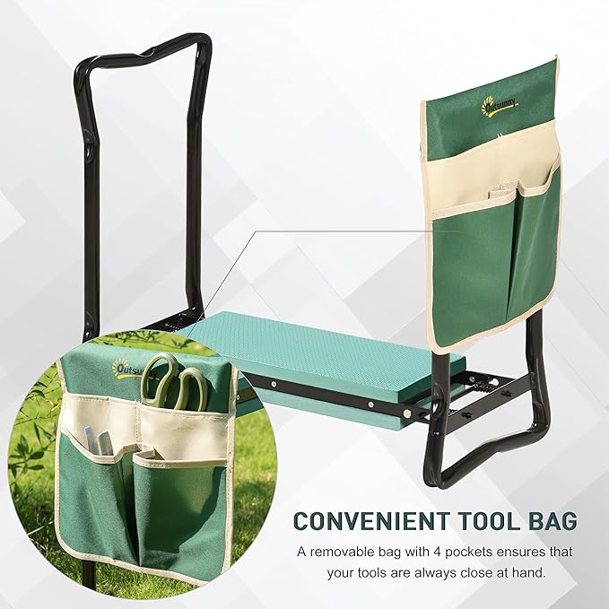 Garden Kneeler and Seat Bench with Tool Pouch - 2-in-1 Folding Stool with Cushion for Gardening Kneeling Sitting 330lbs Capacity &amp Large Side Storage Bag