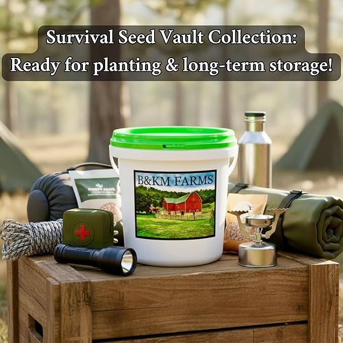Beginner Survival Seed Vault: 10000+ Heirloom &amp Non-GMO Seeds (20 Easy to Grow Varieties) by B&ampKM Farms