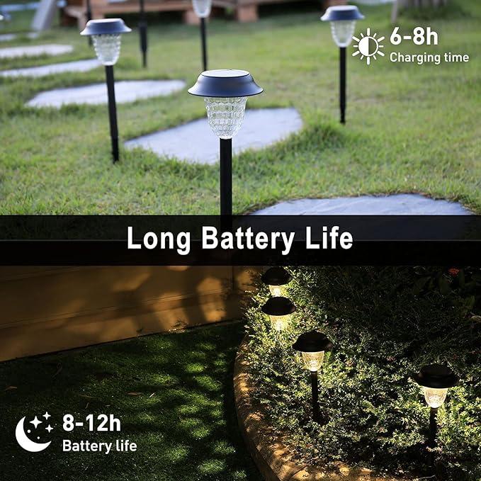 Solar Outdoor Pathway Lights LED Landscape Garden Lights Waterproof Auto On/Off Solar Lights Outdoor Decorative for Walkway Patio Yard Garden 8 Pack