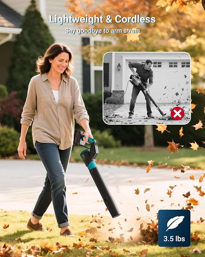 5.2Ah Cordless Leaf Blower 750 CFM 220 MPH with 2 Pack Batteries Powered Electric Leaf Blower Christmas Garden Tools for Lawn Care Yard Patio Garage