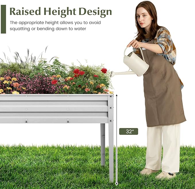 HAPPYGRILL Raised Garden Bed Galvanized Garden Box with Legs Drainage Holes 2 Gloves Outdoor Planter Box for Garden Backyard &amp Patio 46”x 24” x 32” Sliver