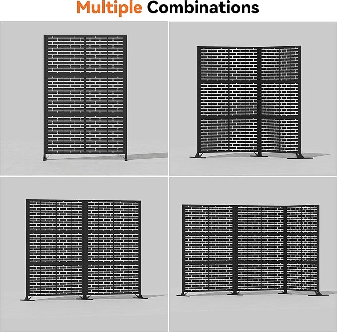 Modern Shade 4x6 FT Metal Privacy Screen with Artistic Modular Designs Decorative Patio Privacy Fence &amp Garden Divider Freestanding Outdoor Metal Fence Panel Weather-Resistant (Urban Block)