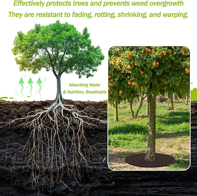 Peryiter 2 Pcs 36 Rubber Mulch Tree Ring Heavy Duty Tree Weed Barrier Ring Protectors Mulch Mat Landscaping Round Root Barrier for Weed Grass Control Root Protection (Brown)