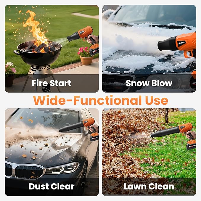 Leaf Blower Cordless 48 V Dual Batteries 30000 RPM Turbo Jet Blower with Extended Nozzles Premium Lightweight Handheld Set for Lawn Care Leaf/Car/Snow/Dust Cleaning in Patio &amp Yard