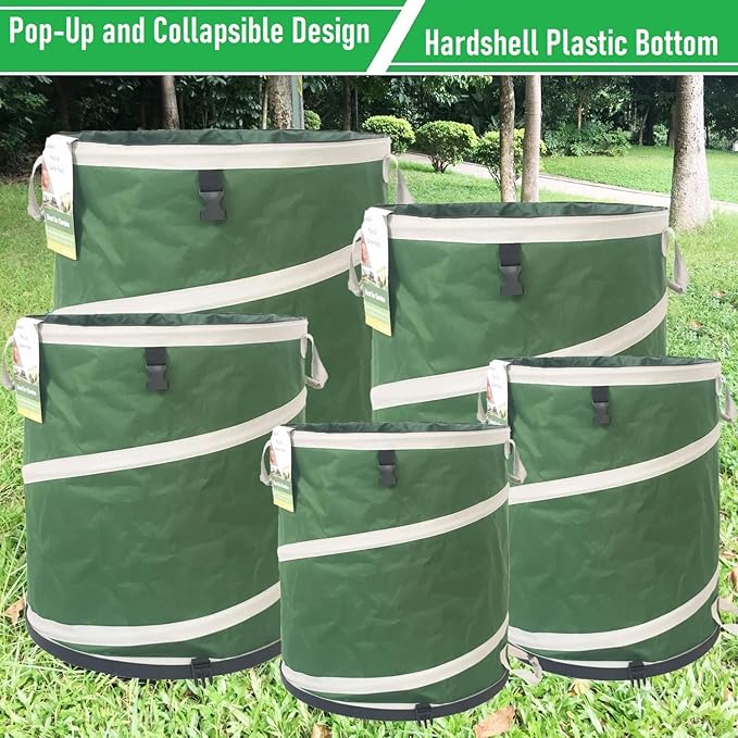 46-Gallon Collapsible Trash Can (22x28 in) Hard-Shell Bottom Yard Garden BagBig Leaf BagYard Waste BagDebris ContainerPop-Up Recycling BinCamping Waste BinLaundry HamperLawn GrassWeeds Barrel
