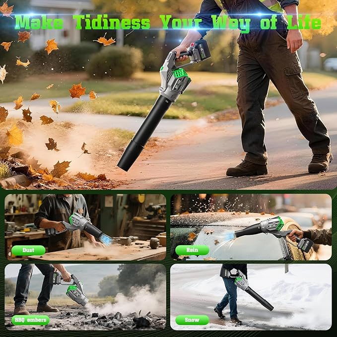 Electric Leaf Blower 950000 RPM Leaf Blower Cordless Body Can be Rotated 180° 2 X 4.5Ah Batteries and Fast Charger 4 Speed Mode Portable Lightweight Grass Blower for Lawn Care Patio Cleaning(Grey)