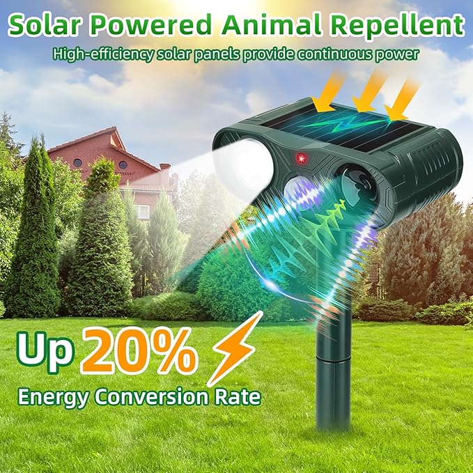 4-Pack Ultrasonic Animal Repeller Outdoor-Solar Powered Bear Repellent with Motion Detection&ampLED Flash-Effective Deterrent for CatRabbitGooseDear&ampDog-Waterproof for Garden &amp Yard