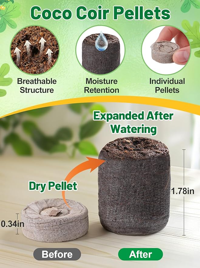Apipi 5 Pack Seed Starter Kit with 60 Coco Coir Pellets - 60 Cell Seed Starter Trays with Domes for Indoor Greenhouse Germination Home Gardening System for Vegetables/Herbs/Flowers