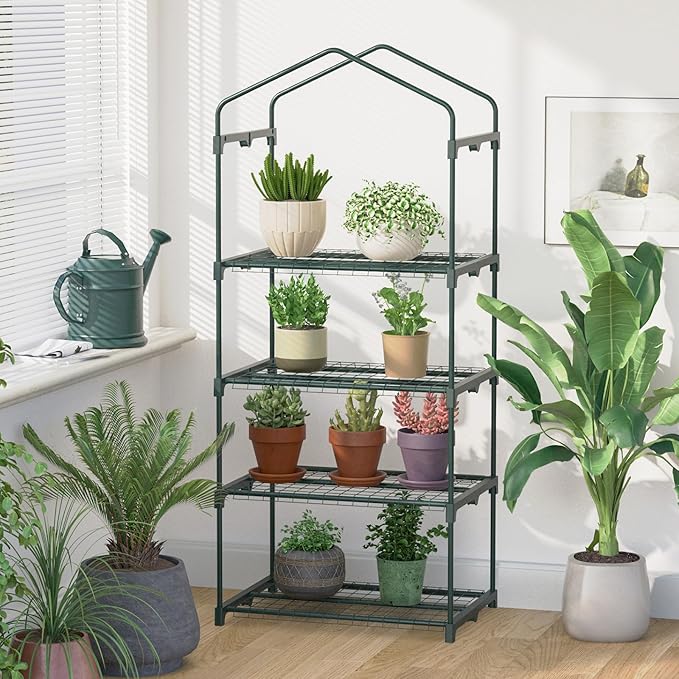 Greenhouse for Indoor Outdoor Small Plastic Plant Green House 4-Tier Rack Stand Portable Greenhouses with Durable PE Cover for Seedling