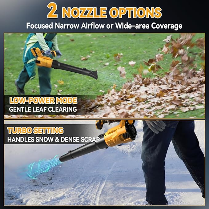 Cordless Leaf Blower Compatible with Dewalt 20v Battery Brushless Motor 130mph Wind Speed 480cfm Air Volume 3 Speed Adjustment with Dual Nozzles for Yard Snow Dust Leaves Cleaning (1)