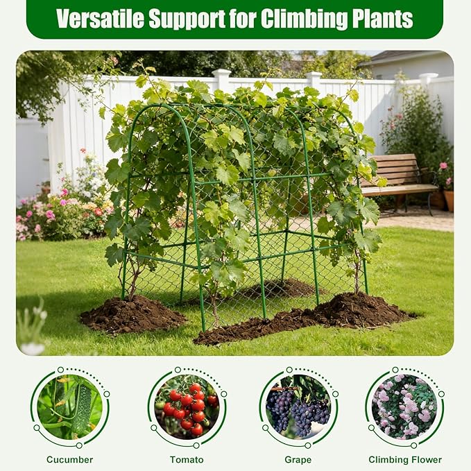 Amoskey Cucumber Trellis for Raised Beds Cucumber Trellis for Climbing Plants Outdoor with Garden Netting and Plant Clip Metal Arch Garden Trellis Ideal for Cucumbers Tomatoes and Flowers