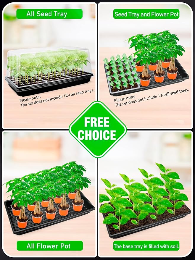 Seed Starter Tray with Grow Light and Heat Mat 8'' Humidity Dome 1020 Plant Starter Trays Seed Starter Kit Grow Light Stand for Seed Starting &amp Seedling Growing Height Adjustable