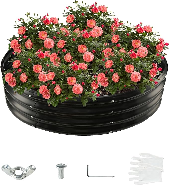 4FT Diameter Galvanized Garden Raised Bed/Plant Box/Fire Pit Ring - 0.8mm Thick12 Inch TallPerfect for Planting a Variety of FlowersHerbsVegetables (Black 48 Dia X 11.5 inches)