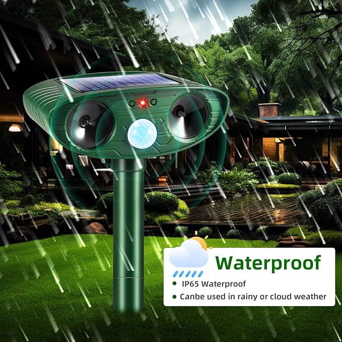 4 Pack 2026 Solar Ultrasonic Animal Repellent Cat Rabbit Deterrent Racoon Deer Repellent Devices with Motion Detection for Squirrel Dog Rodent Waterproof Skunk Repellent for Yard