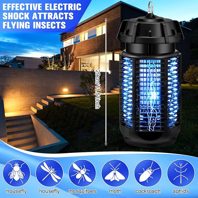 Qualirey 2 Packs Fly Zapper Bug Killer 4000v 20w Power Electric Mosquito Trap Mosquito Killer with 3.9ft Cords for Outdoor Indoor Ipx4 Waterproof Insect Trap with 2 Brushes for Home Patio Camping