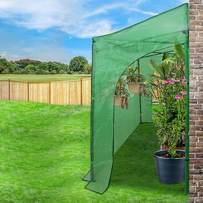 EAGLE PEAK Replacement Cover for 10x5 Portable Lean-to Greenhouse 2 Roll-Up Zipper Entry Doors and 1 Large Roll-Up Side Window (Frame Not Included) Green