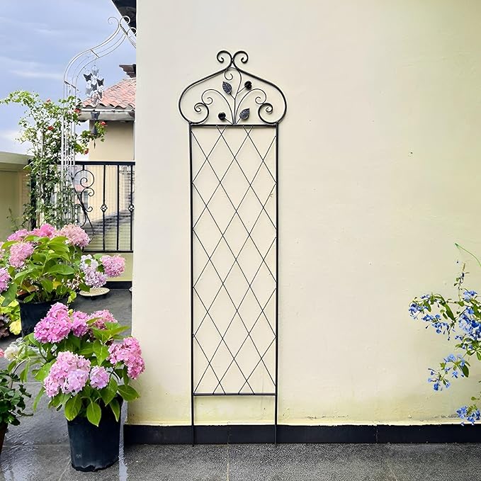 2 Pack Metal Garden Grille Plant Garden Trellis Plant Display 110x36cm/43x14in for Tomatoes Vegetables Flowers Fruits Black/White(Color:Black)