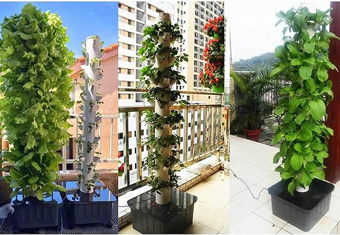 AMNOOL 45 Holes Hydroponics Growing System Indoor Grow System Vertical Grow Tower Soilless Cultivation Growing System for Herbs Fruits and Vegetables