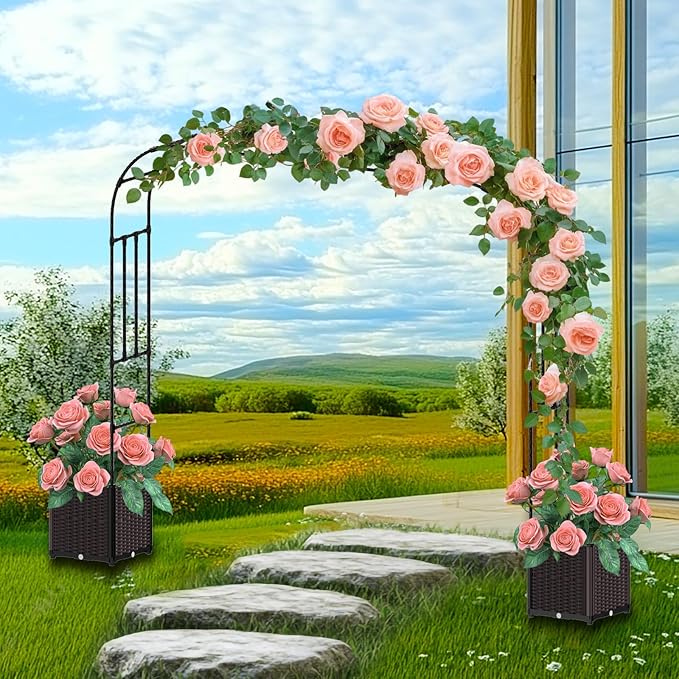 Garden Arch Trellis - 126(L) * 95(H) inch Raised Garden Bed with Trellis Suitable for Garden Balcony Terrace Decoration Black
