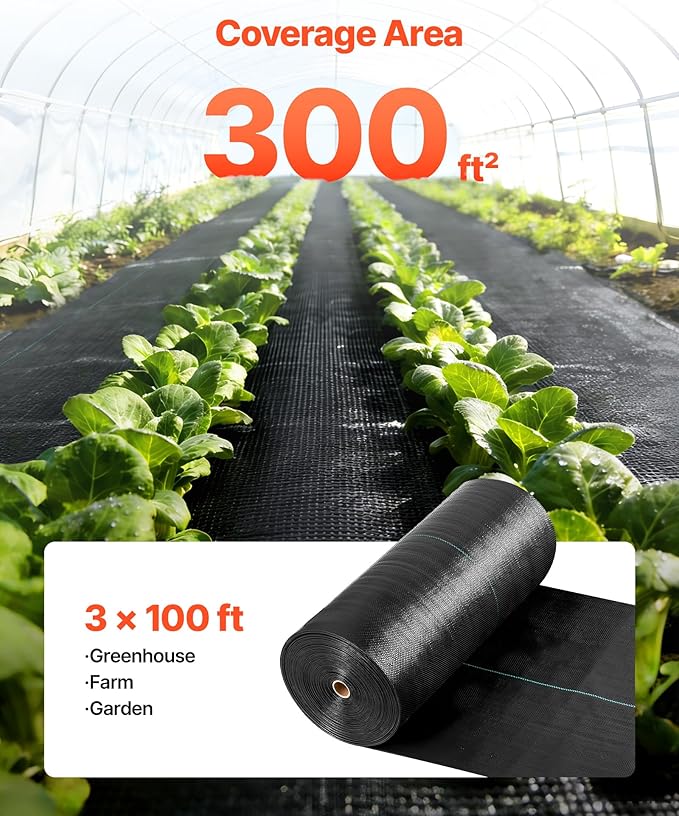 VEVOR Weed Barrier Fabric Heavy Duty 3x100FT 5oz Landscape Fabric Woven Weed Blocker Fabrics Garden Fabrics Weeds Barrier Weeds Control Ground Cover Geotextile Webbing Gardening Mat Black