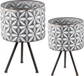 Set of 2 Metal Planter StandRound Galvanized Grey Planter