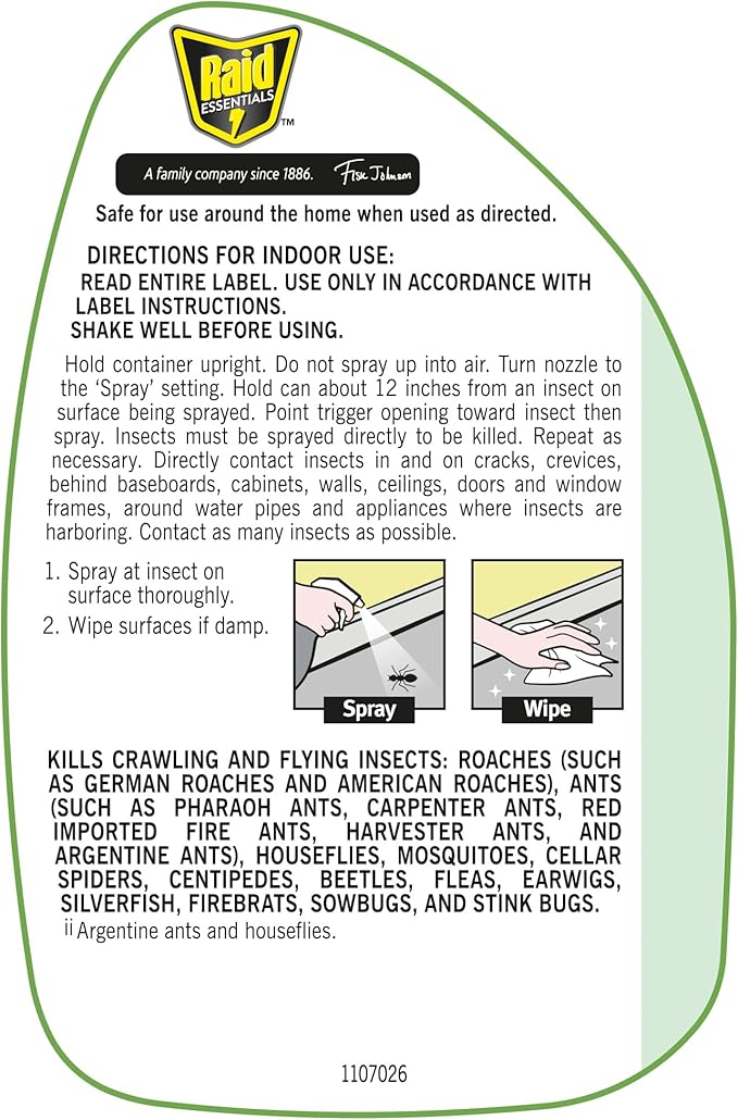 Raid Essentials Multi-Insect Killer Spray Bottle Child &amp Pet Safe for Indoor Use 12 oz (Pack of 3)