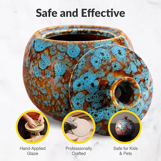 Elevated Lifestyle Fruit Fly Jar Trap - Decorative and Effective Ceramic Fruit Fly Catcher Kid and Pet Friendly Fly Trap Indoor Ideal for Kitchens Restaurants and Homes - (Marbled Turquoise)
