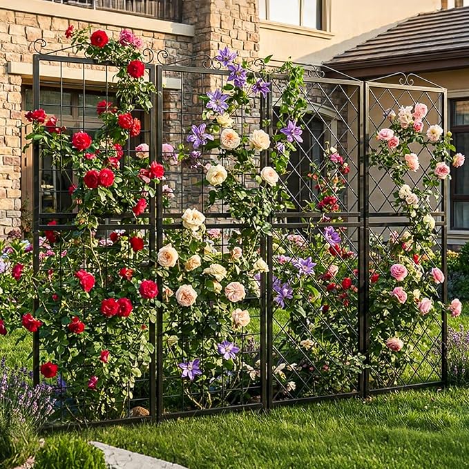 2 Pack 71 Inch Metal Garden Trellis for Climbing Plants Thickened Square Tube Metal Garden Trellis for Vines Plant Rose Vegetable SupportLarge Decorative Outdoor Trellis