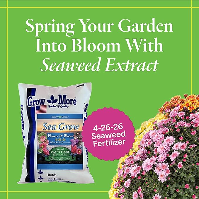 Grow More Sea Grow Flower &amp Bloom (4-26-26) - 25lbs of Seaweed Fertilizer for Plants - Water Soluble Fertilizer for Vegetables &amp Fruits - High Phosphorus Flower Food w/Seaweed Extract for Plan