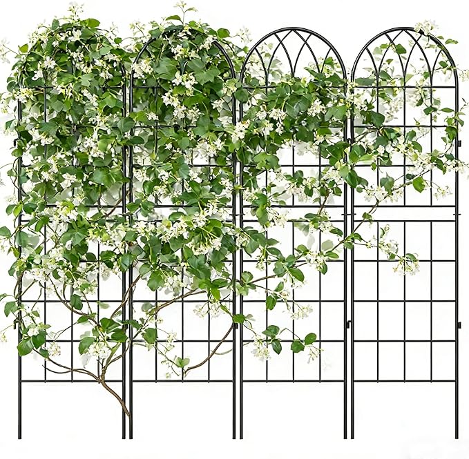 4 Pack Metal Garden Trellis for Climbing Plants 71 Inch Black Metal Garden Trellis for Vines Plant Rose Vegetable SupportLarge Decorative Outdoor Trellis